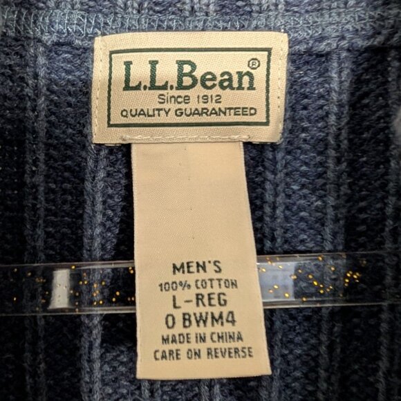 LL Bean Ribbed Sweater Mens Size Large Blue Cotton Knit Full Zip Mock Neck - Picture 3 of 8